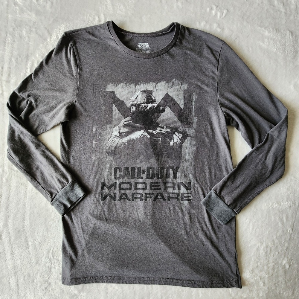 Call Of Duty Modern Warfare Shirt Mens Medium Long Sleeve‎ Graphic Gray Faded